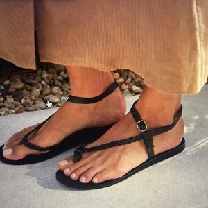 Jenni Kayne black Mila braided leather flat sandal size 7